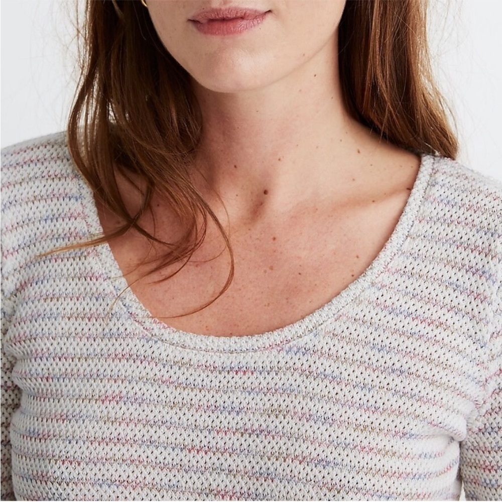 Madewell Spaced Dyed Striped Scoop Neck Long Sleeve Cotton Knit Top M Cropped